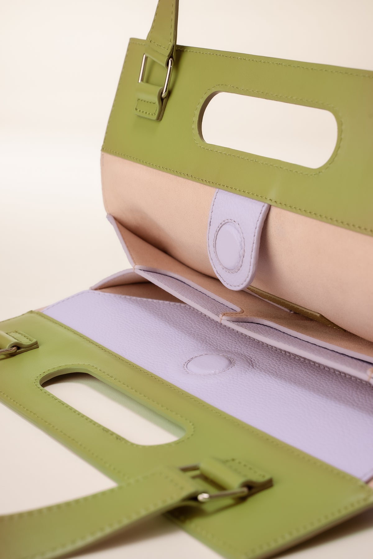 Sac cabas plat ordinateur Simone - Cuir Lilas & Khaki