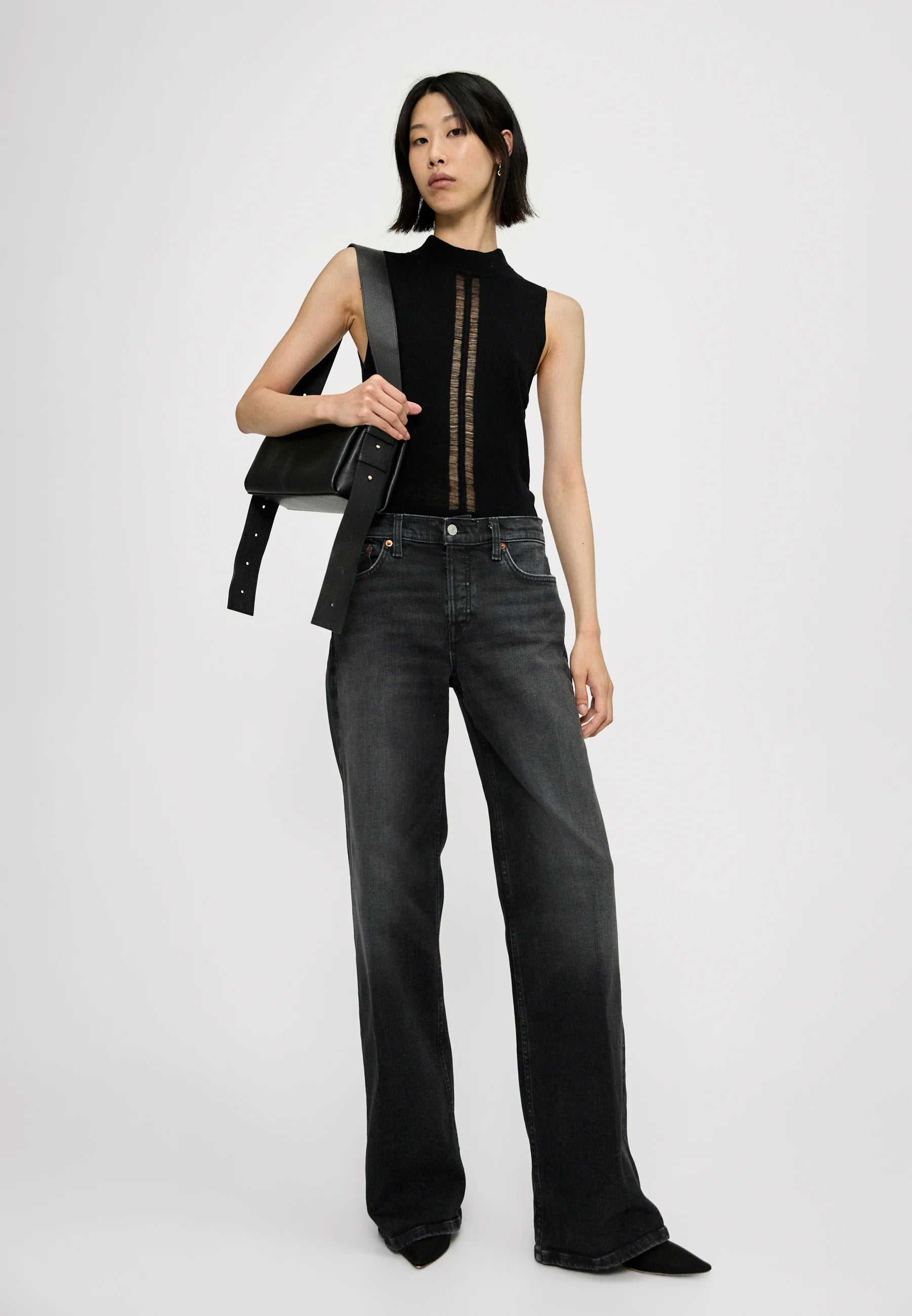 Sac Allongé à Bandoulière Ajustable Sothéary - Cuir grainé noir