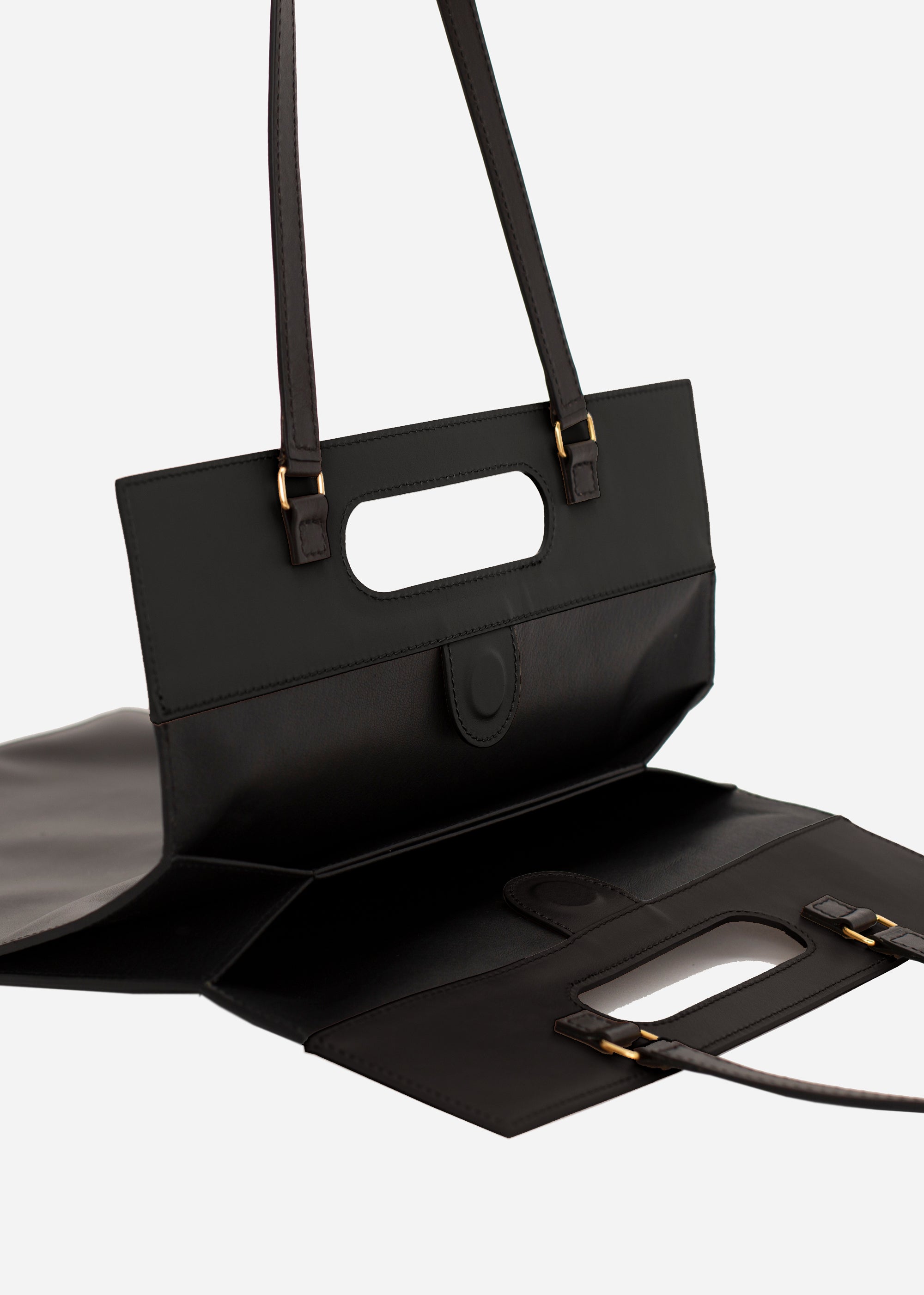 Flat Laptop Tote Bag Sarany - Black leather