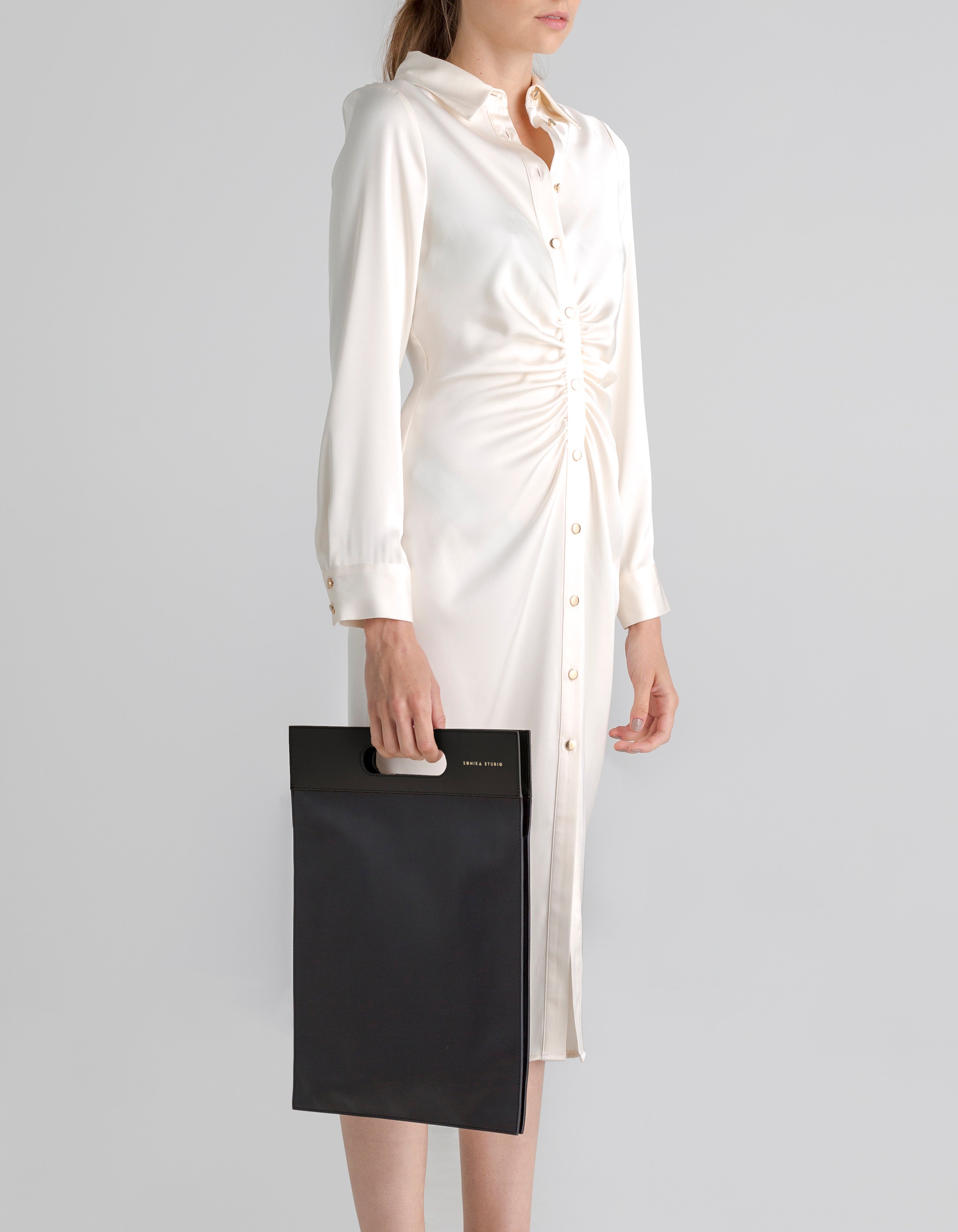 Flat Laptop Tote Bag Sarany - Hazelnut leather