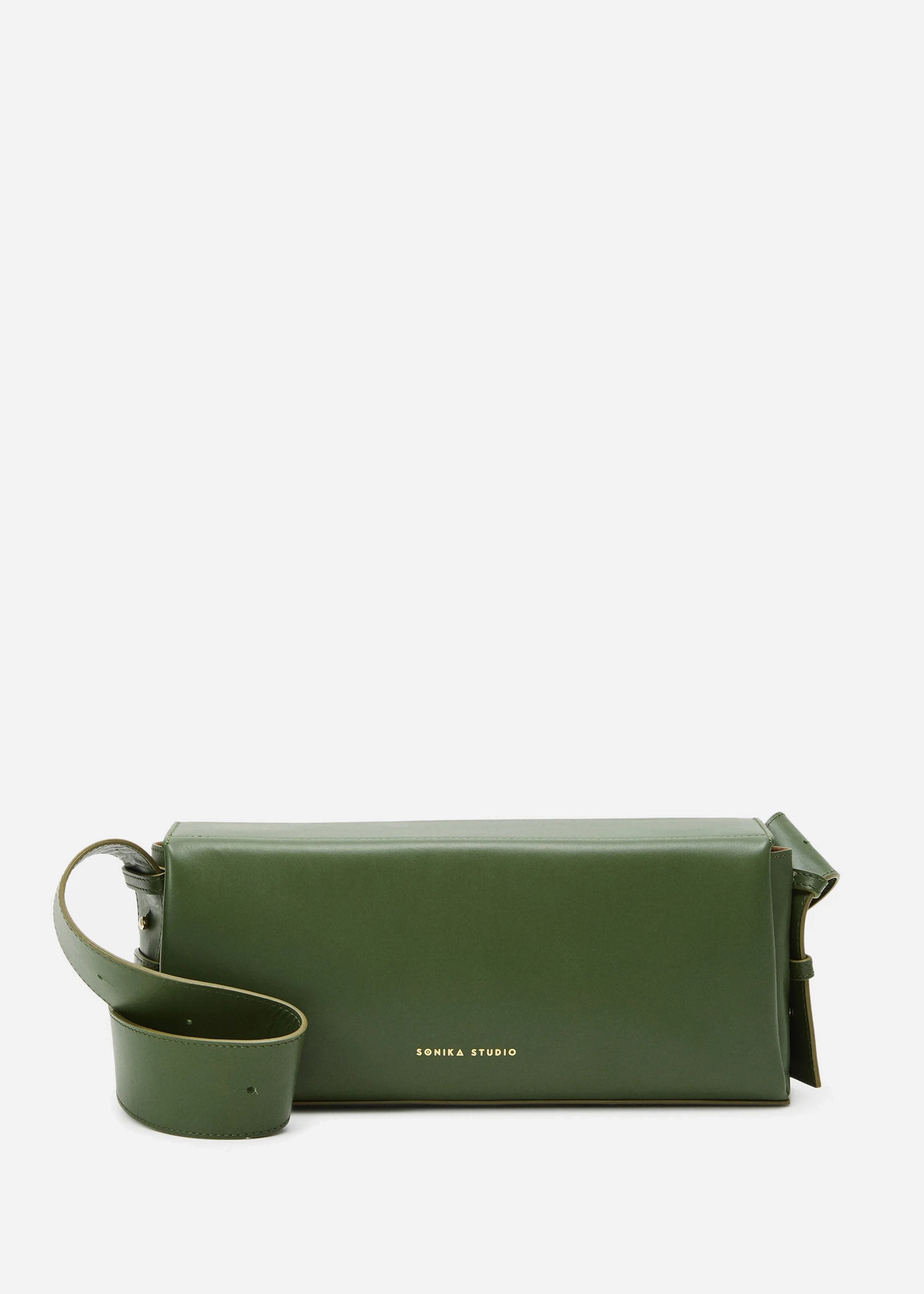 Sac baguette à bandoulière ajustable Sothéary - Cuir vert matcha