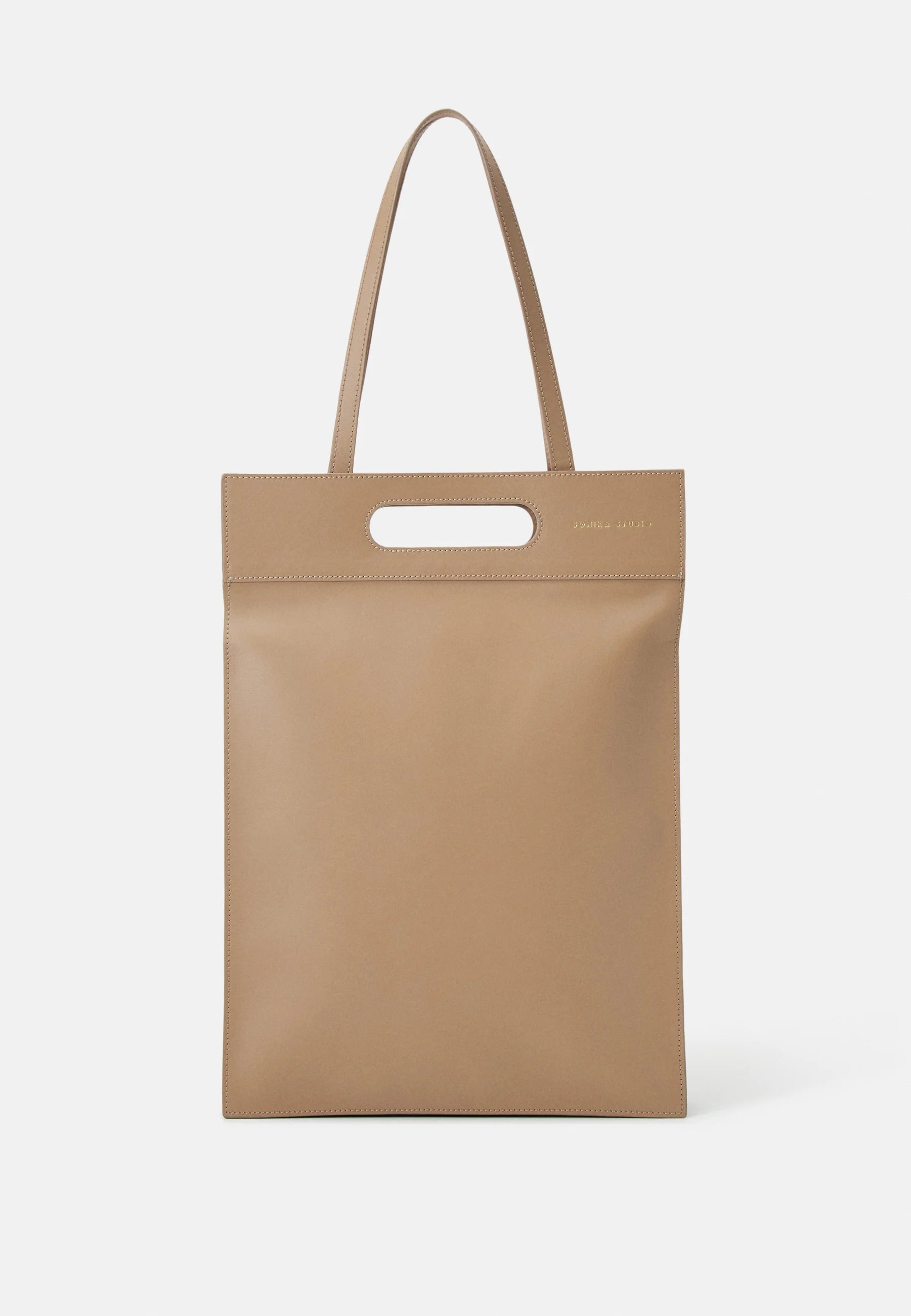 Flat Laptop Tote Bag Sarany - Hazelnut leather