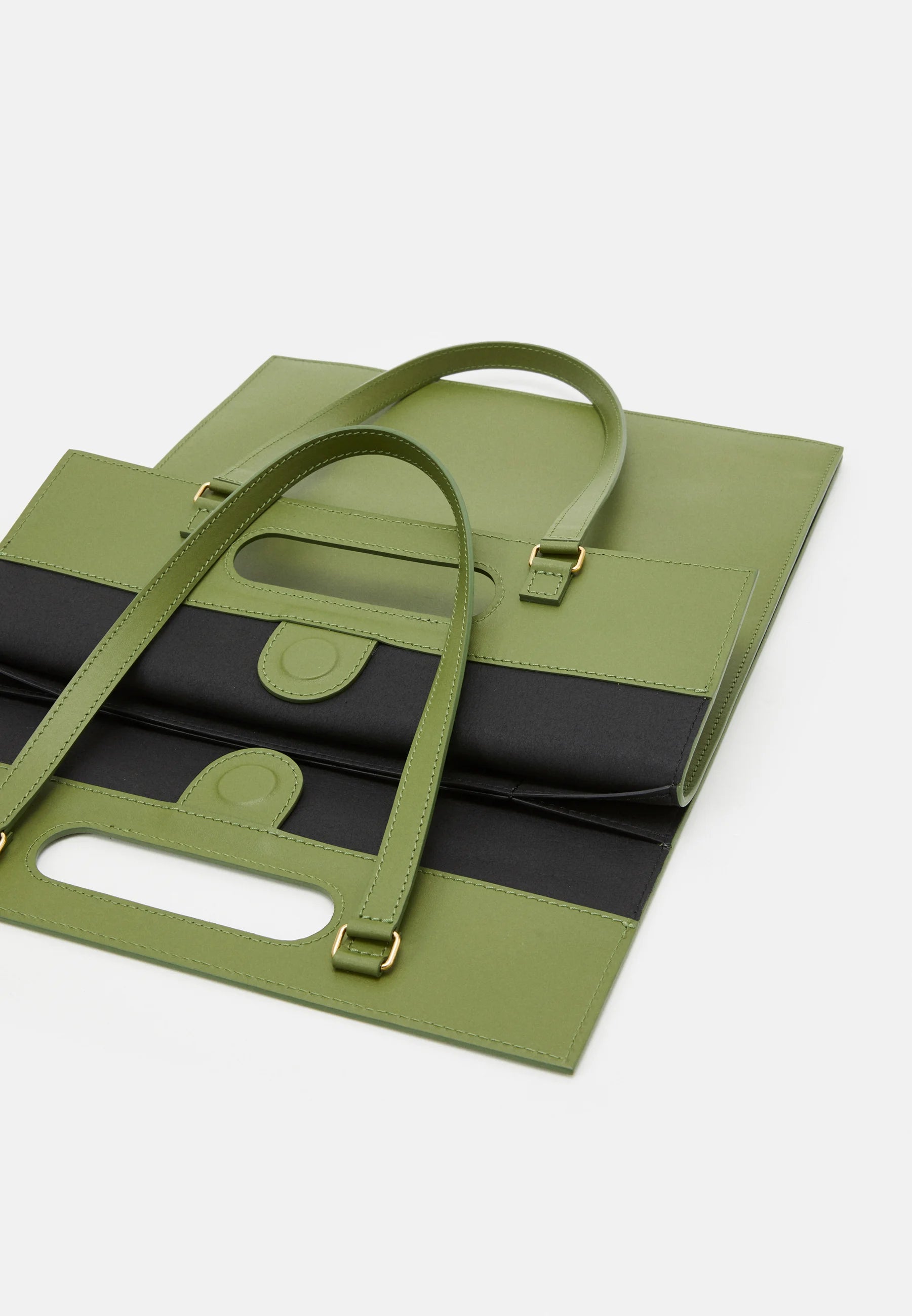 Flat Laptop Tote Bag Sarany - Green leather
