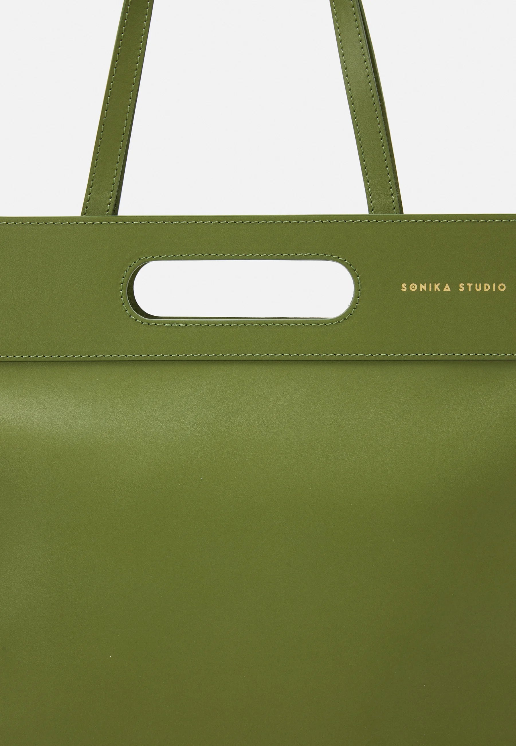Cabas plat ordinateur Sarany - Cuir vert
