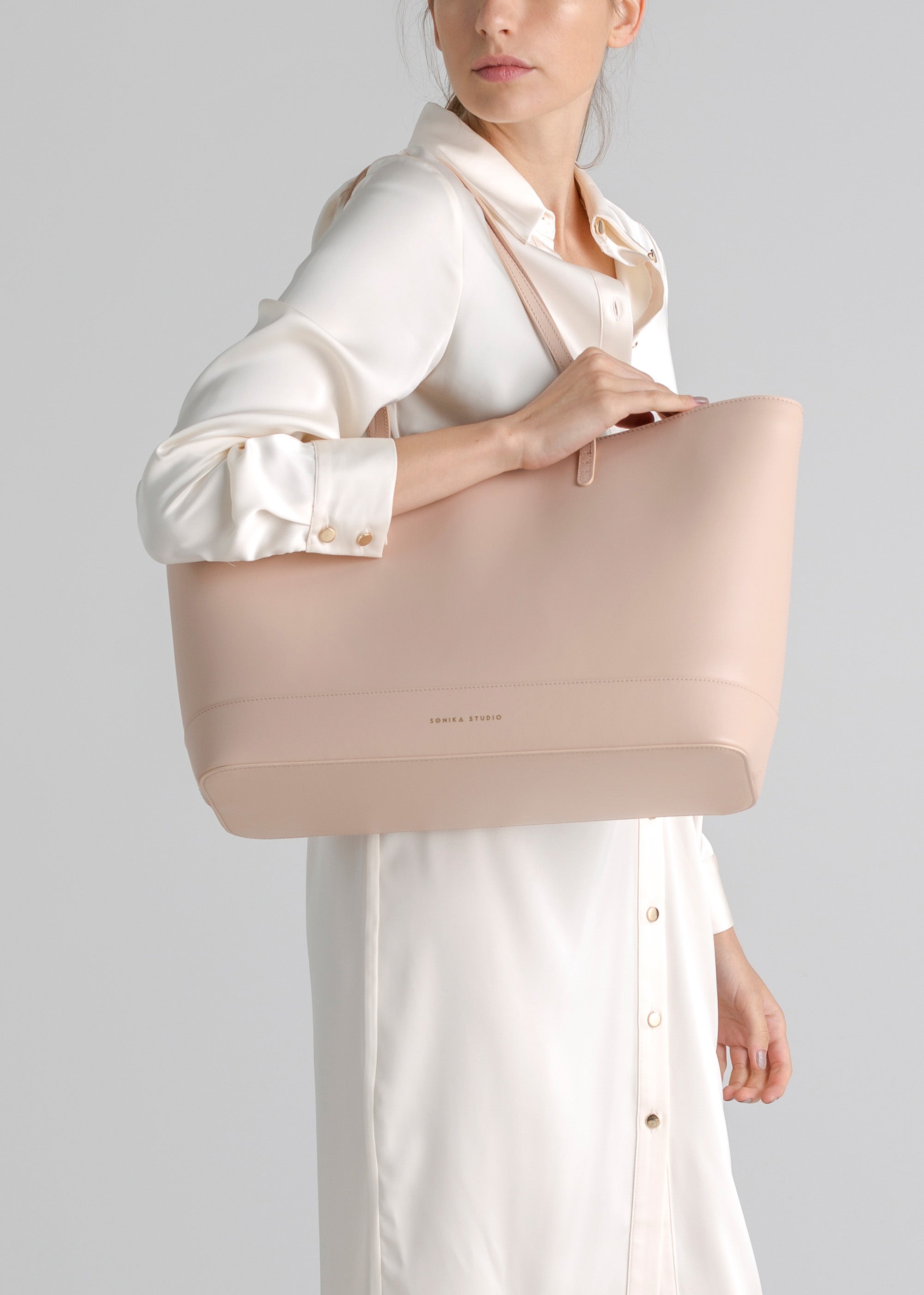 Large Shopping Tote bag Sovany - Nude leather